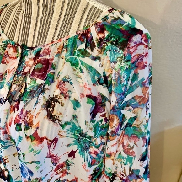 Apt 9 Blouse 1X White Floral Purple Green Orange Pink Semi Sheer Dressy - Picture 8 of 14